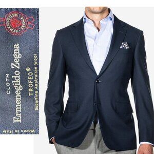 Ermenegildo Zegna Navy Wool Blazer 46R Trofeo Superfine Wool Made in Italy